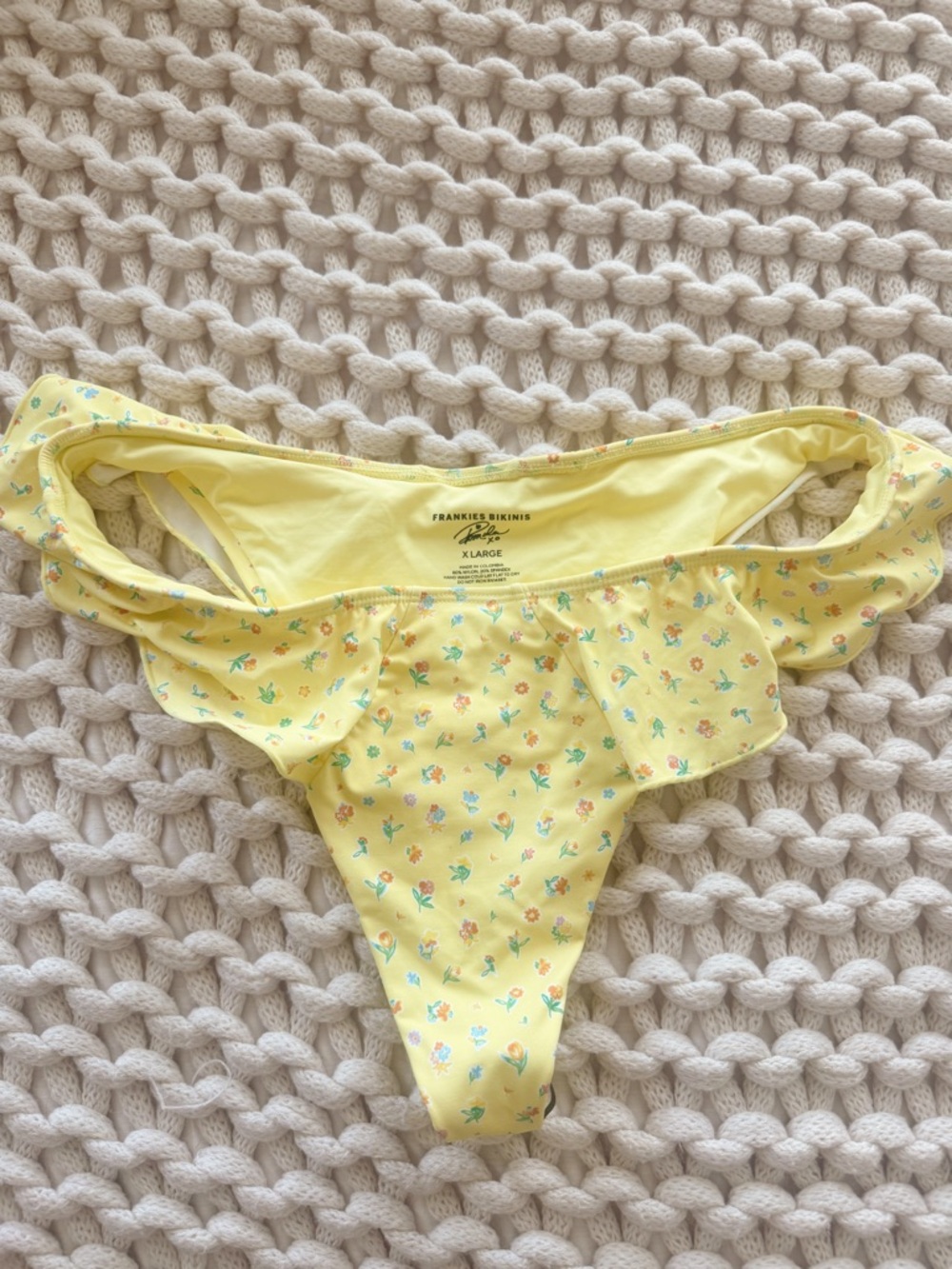 Frankie's Bikinis Yellow Floral Ruffle Bikini Bottom